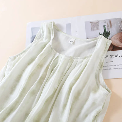 2025 Summer New Women's Sleeping Skirt Bamboo Fiber with Chest Mat Long Skirt Simple Thin Loose Sleeveless Tank Top Skirt