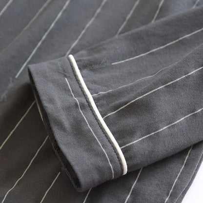Spring and autumn new men's pajamas long-sleeved trousers suit 100% cotton knitted striped plus size home clothes two-piece set