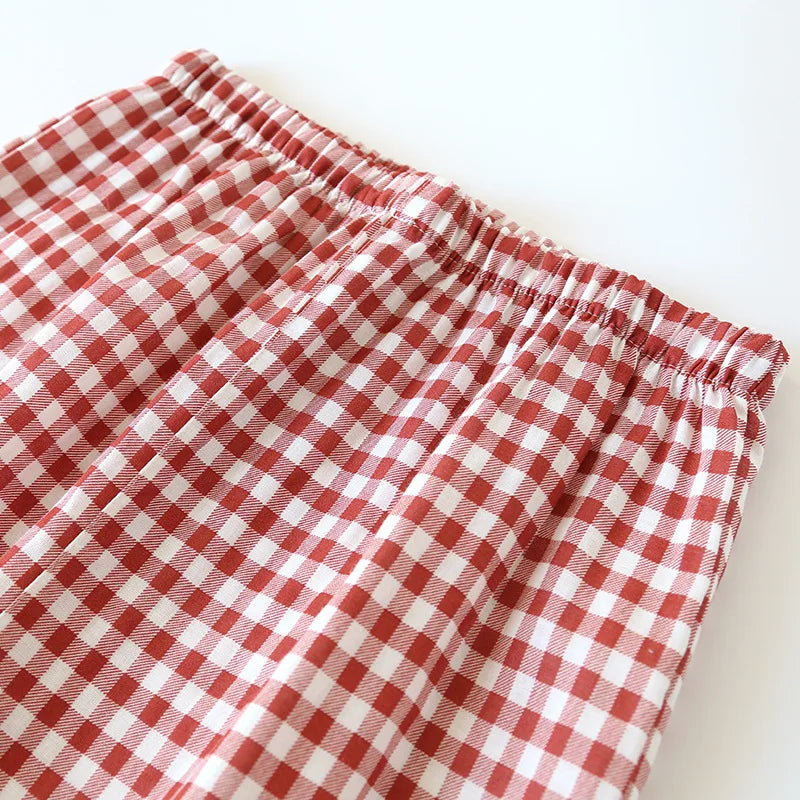 2025 Spring/Summer Couple Pajama Set 100% Cotton Double Layer Gauze Men's and Women's Japanese Plaid Set Long sleeved Home Fury
