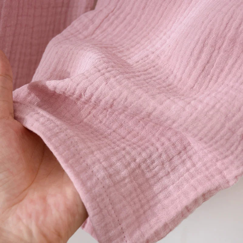 New Spring and Autumn Couple Pajamas Set 100%Cotton Crepe Long Sleeve Pants Two Piece Men's and Women's Large Size Home Garments