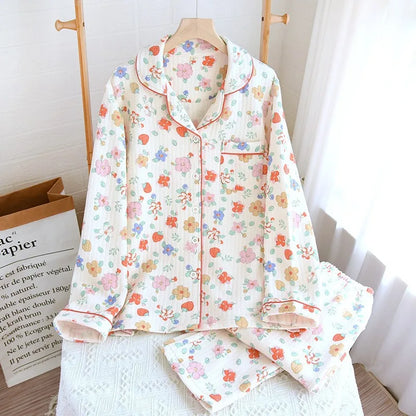 Japanese ladies pajamas set 2025 new autumn and winter air cotton layer thickening long-sleeved cute home clothes pure cotton