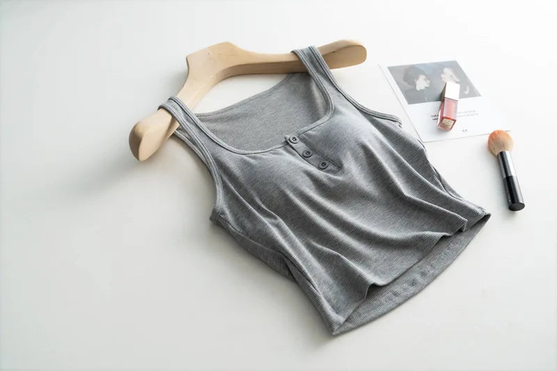 2025 Summer New Women's Short Tank Top with Chest Cushion Bottom Women's Viscous Fiber Inner Strap Top Thin Thread Pajamas