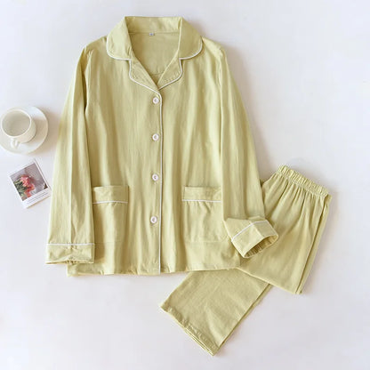 2025 Spring and Autumn New Couple Pajamas Two Piece Set 100%Cotton Knitted Men's and Women's Simple Long Sleeve Home Furnishings