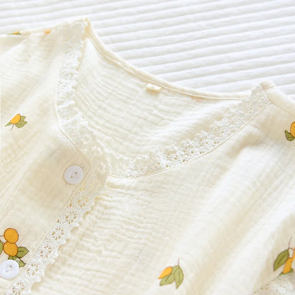 New summer ladies pajamas short-sleeved shorts two-piece set 100% cotton crepe suit female cute fresh home clothes plus size