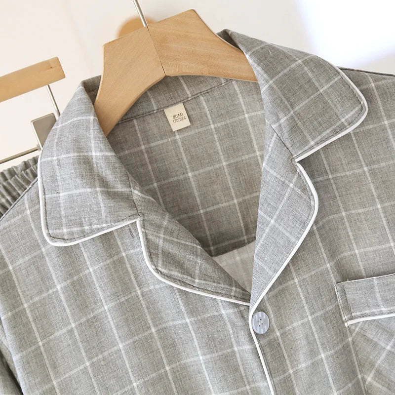 2025 New Spring and Autumn Men's Pajama Set 100% Cotton Long Sleeve Long Pants Two Piece Set Loose Large Home Clothes