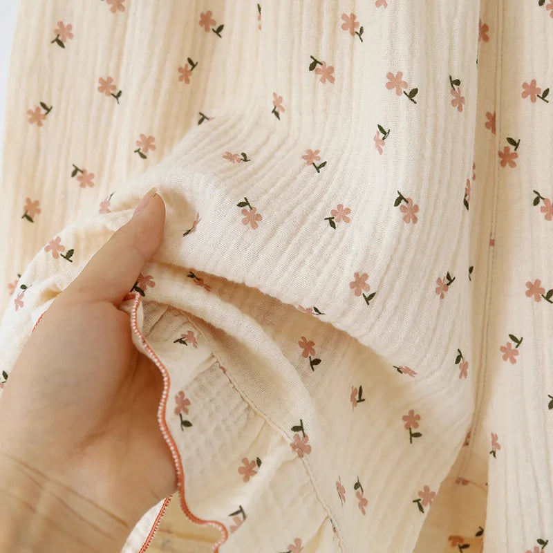 2025 Japanese Summer New Women's Pajama Set 100% Cotton Crepe Cloth Ladies Suspender+Shorts Two Piece Home Furnishing Set