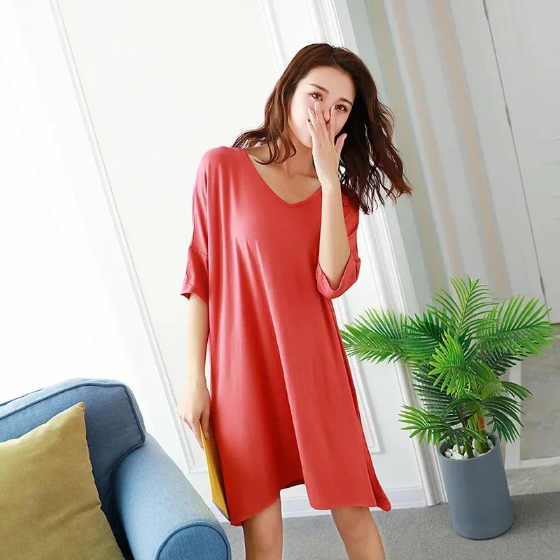 Summer ladies modal night skirt women cotton short-sleeved multi-color plus size loose mid-skirt home skirt sleep wear nightgown