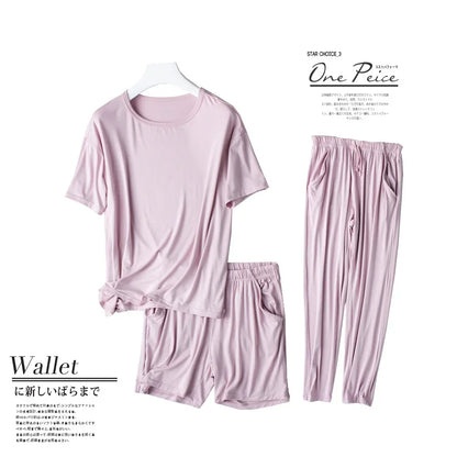Spring and summer new ladies pajamas three-piece short-sleeved shorts trousers modal soft T-shirt pajamas women's loose home set