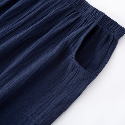 Spring and summer new style men's pajamas suit 100% cotton crepe two button long sleeved trousers two-piece leisure home suit