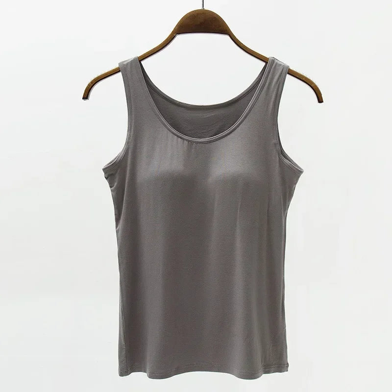 2025New summer modal with five-finger cup chest pad camisole ladies multicolor large size wide shoulder strap women lingerie top