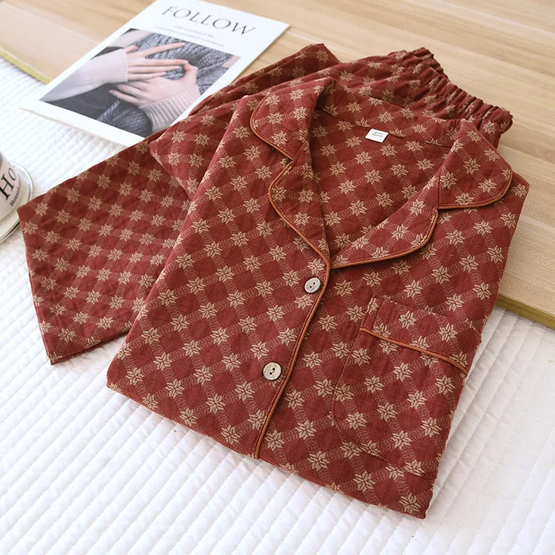 2025 New Spring and Autumn Women's Pajama Set Full Cotton Long Sleeve Long Pants Two Piece Set Cardigan Women's Home Clothes