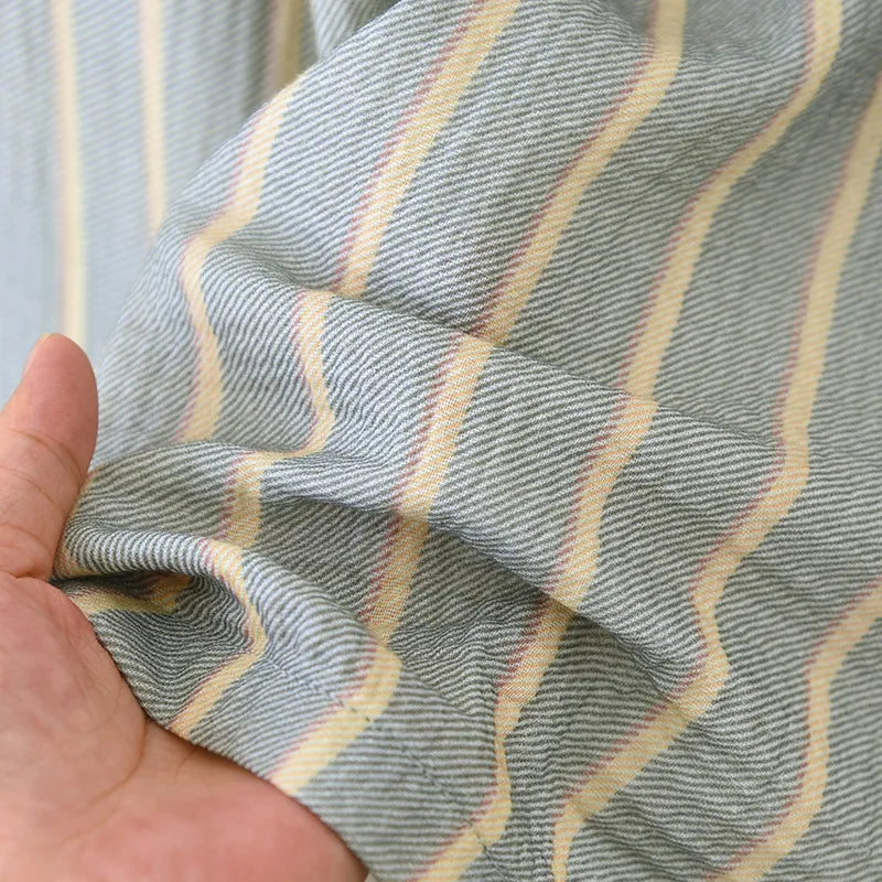 New men's sleepwear two-piece set for spring 2025 100% cotton crepe fabric vertical stripe long sleeved long pants home suit set