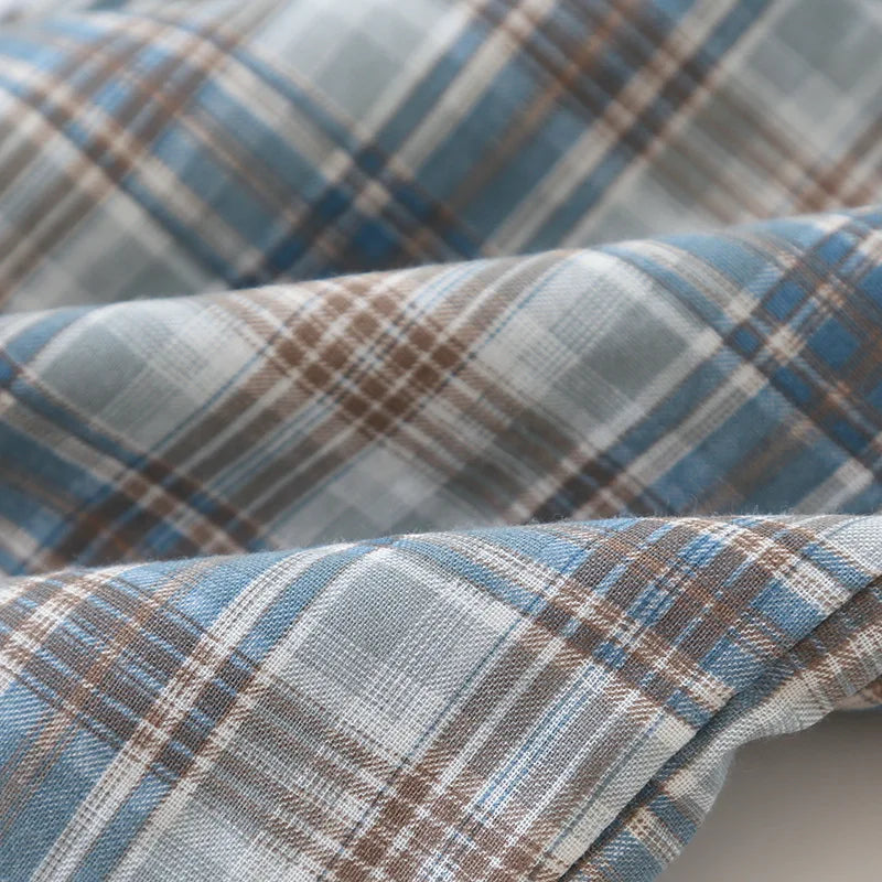 2025 Japanese New Men's Pajama Set Spring/Summer Checkered Simple Long sleeved Two Piece Set 100%Cotton Cardigan Home Furnishing