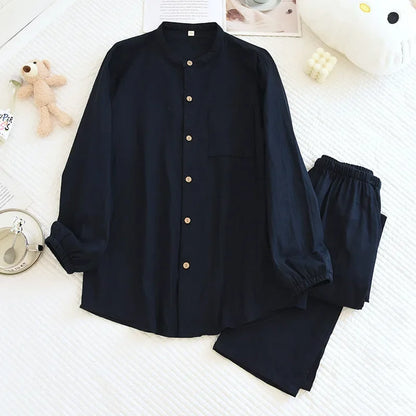2025 New Spring/Summer Couple's Pajama Set 100% Cotton Simple Men's and Women's Long Sleeve Long Pants Two Piece Home Clothes