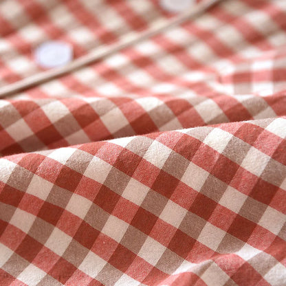 2025 New Japanese Spring and Autumn Couple Pajama Set 100% Cotton Men's and Women's Plaid Long Sleeve Two Piece Home Furnishing