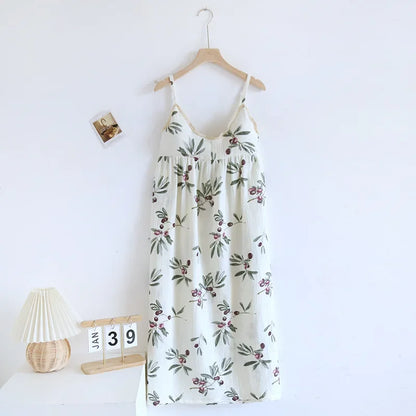 2025 New Summer Women's Sleeping Skirt 100% Cotton Crepe with Chest Cushion Suspender Dress Cute Thin Home Dress Summer Dress