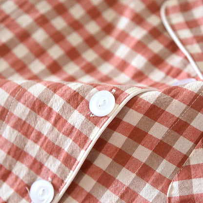 2025 New Japanese Spring and Autumn Couple Pajama Set 100% Cotton Men's and Women's Plaid Long Sleeve Two Piece Home Furnishing