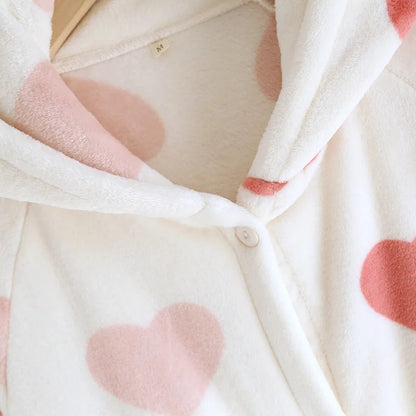 2025 Winter New Flannel Sleeping Robe Women's Bathrobe Long Thickened Velvet Cute Sweet Hooded Home Robe Sleepwear Ladies