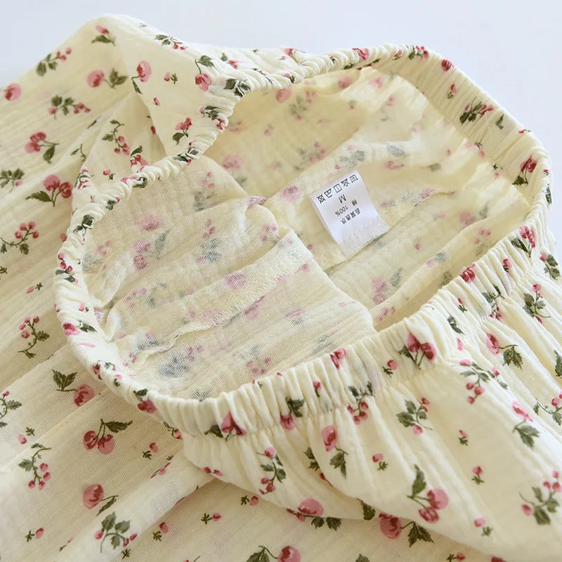 2025 Spring and Autumn Women's Pajama Set 100% Cotton Crepe Long sleeved Pants Two piece Cute and Sweet Home Fury Set Ladies