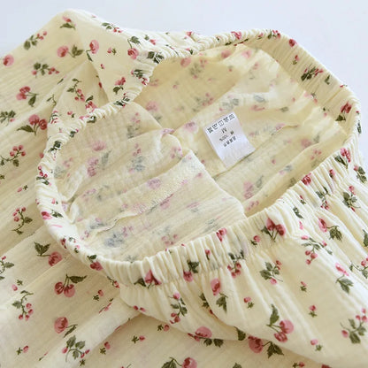 2025 Spring and Autumn Women's Pajama Set 100% Cotton Crepe Long sleeved Pants Two piece Cute and Sweet Home Fury Set Ladies