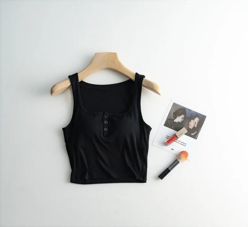 2025 Summer New Women's Short Tank Top with Chest Cushion Bottom Women's Viscous Fiber Inner Strap Top Thin Thread Pajamas