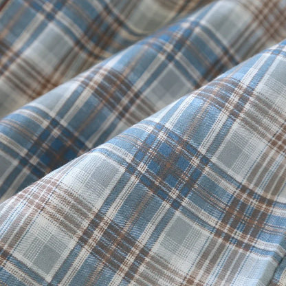 2025 Japanese New Men's Pajama Set Spring/Summer Checkered Simple Long sleeved Two Piece Set 100%Cotton Cardigan Home Furnishing