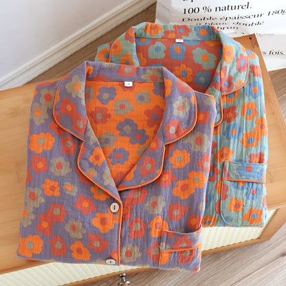New Spring and Summer Women's Nightdress 100% Cotton Leaf Flower Long Sleeve Dress Large Home Dress Retro Long Sleeve Dress