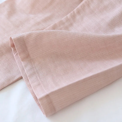 New spring and summer Japanese kimono two-piece couple pajamas set cotton loose large size men and women long sleeve trousers