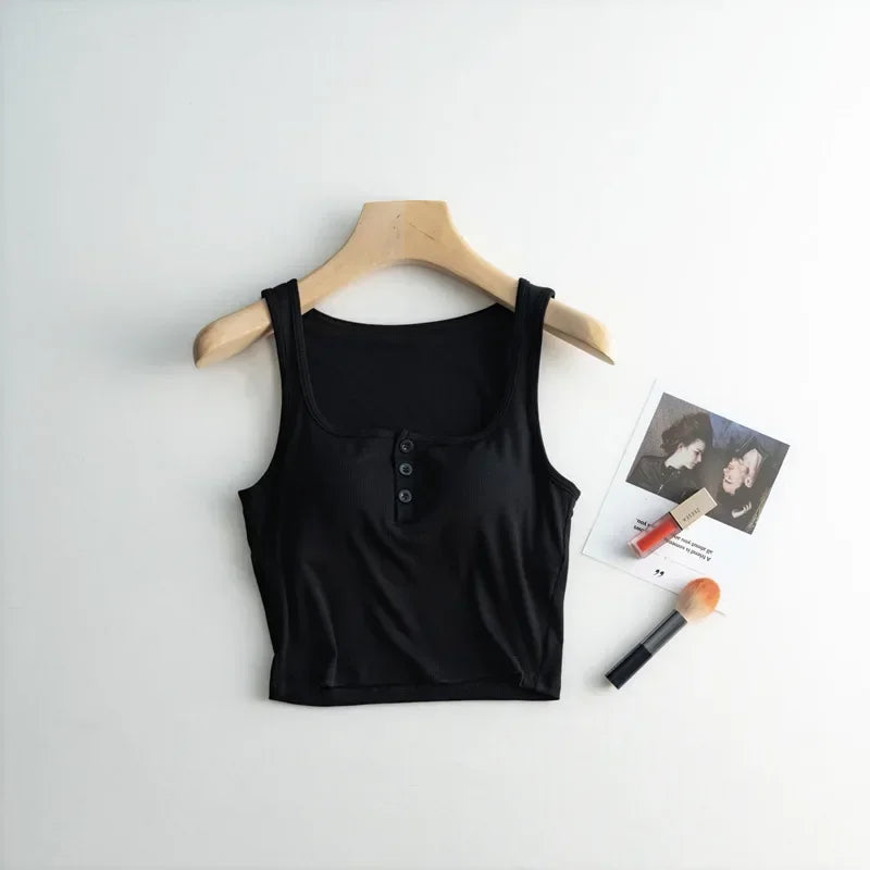 2025 Summer New Women's Short Tank Top with Chest Cushion Bottom Women's Viscous Fiber Inner Strap Top Thin Thread Pajamas