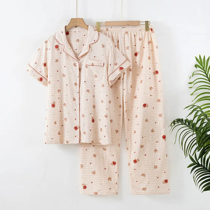 2025 Japanese style simple short women female 100% cotton gauze short sleeve trousers ladies pajamas suit cute pajamas sets home
