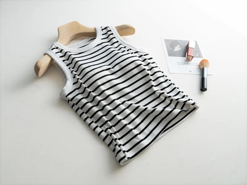 2025 Summer New Women's Tank Top Pajamas All Cotton with Chest Pads Tank Top with Stripe Sports Bottom Short Home Fur Ladies