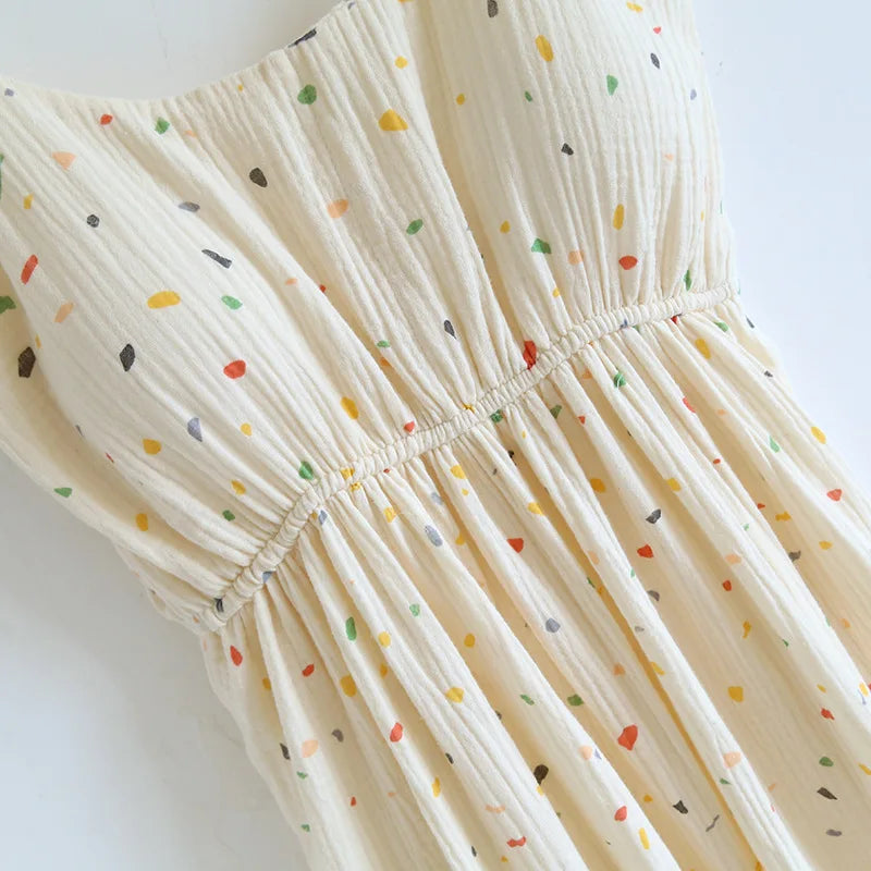 2025 New Summer Women's Sleeping Skirt 100% Cotton Crepe with Chest Cushion Suspender Dress Cute Thin Home Dress Summer Dress