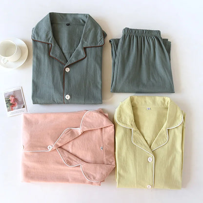 2025 Spring and Autumn New Couple Pajamas Two Piece Set 100%Cotton Knitted Men's and Women's Simple Long Sleeve Home Furnishings