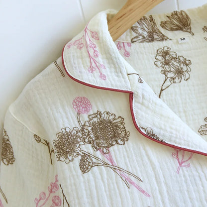 2025 New Spring/Summer Women's Pajama Set 100% Cotton Crepe Short Sleeve+Pants Two Piece Set for Women's Cute Home Furnishings
