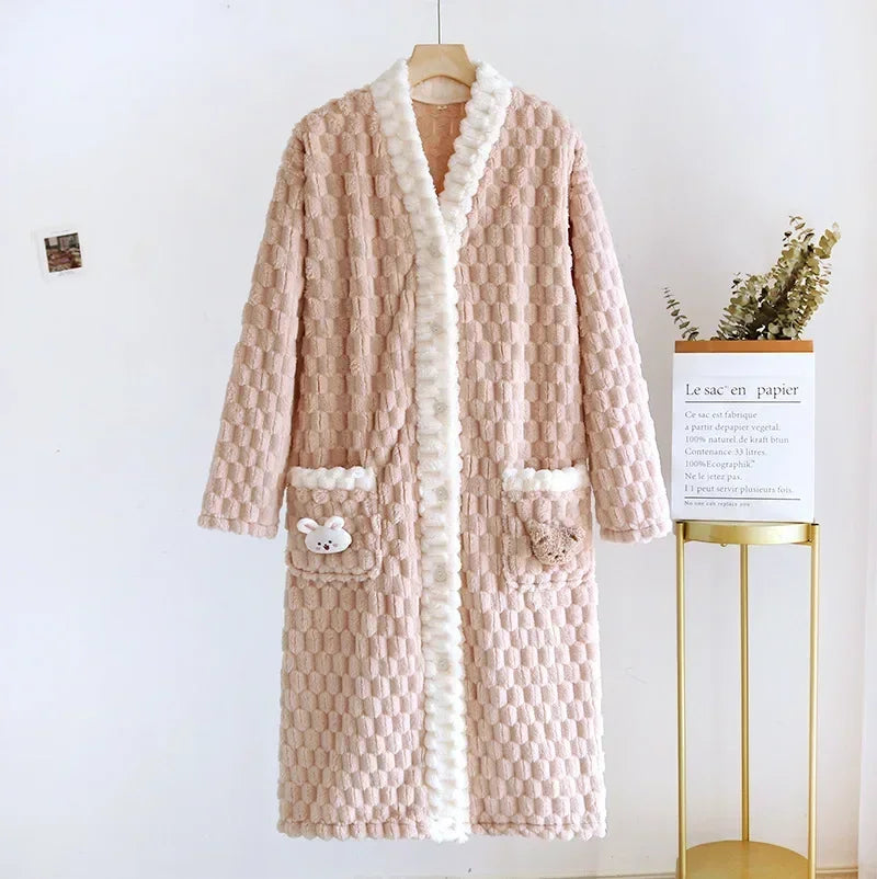 2025 New Autumn/Winter Women's Sleeping Skirt Flannel Plush Thickened Warm Long Dress Coral Plush Home Fur Sleeping Skirt Ladies