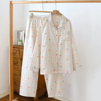 2025 New Spring/Summer Women's Pajama Set 100% Cotton Double Layer Gauze Long Sleeve Cardigan Cute Home Clothes Sleepwear