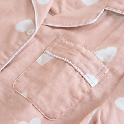 New spring and summer women's pajamas three-piece set short sleeves + shorts + trousers 100%cotton gauze love print homewear set