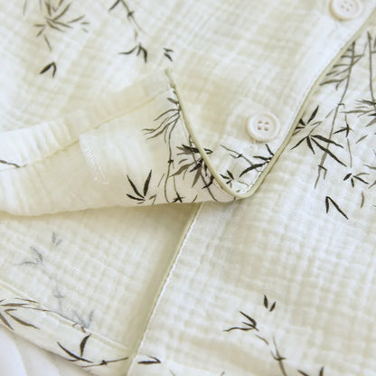 2025 New Spring and Autumn Couple Pajama Set 100% Cotton Crepe Fresh Long sleeved Pants for Men and Women Large Homewear Set