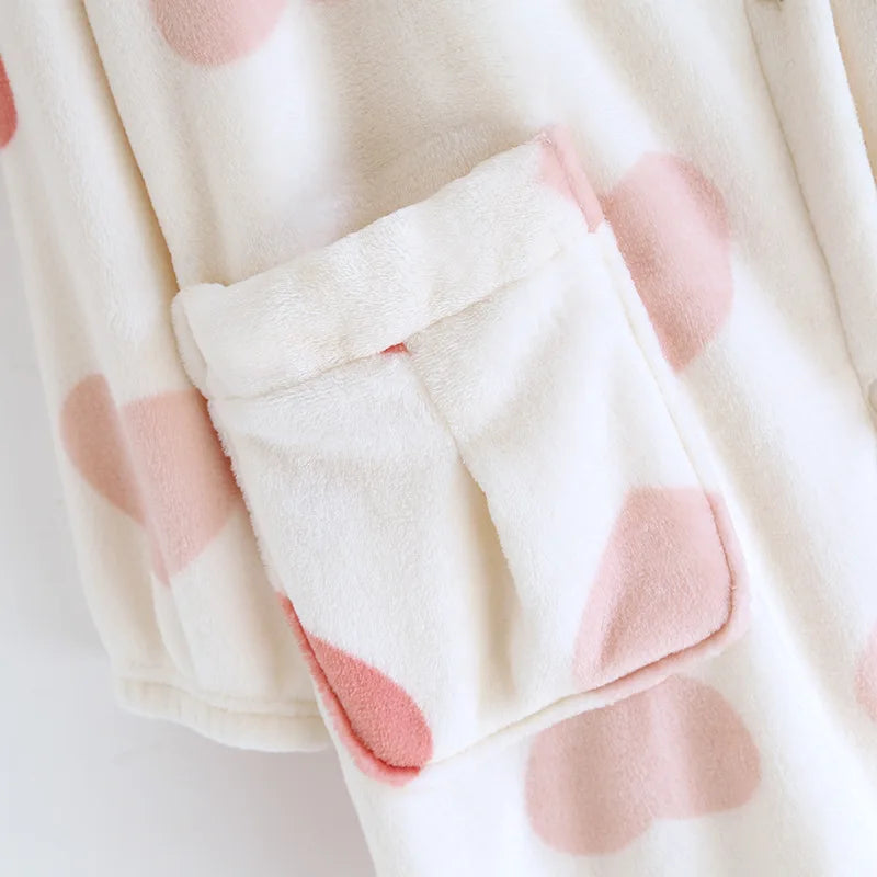 2025 Winter New Flannel Sleeping Robe Women's Bathrobe Long Thickened Velvet Cute Sweet Hooded Home Robe Sleepwear Ladies