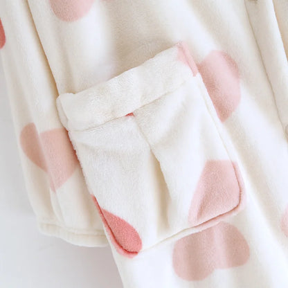 2025 Winter New Flannel Sleeping Robe Women's Bathrobe Long Thickened Velvet Cute Sweet Hooded Home Robe Sleepwear Ladies