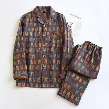 2025 Spring and Autumn New Couple Pajama Set 100% Cotton Long Sleeve Pants for Men and Women Two Piece Cute Home Furnishings