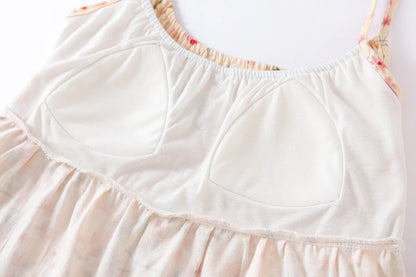 2025 New Summer Women's Sleeping Skirt 100% Cotton Bra Free Strap Skirt Thin Large Floral Dress Summer Dress Sleepwear Women
