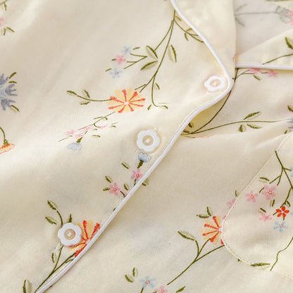 New summer women's pajamas short-sleeved shorts suit cotton double-layer gauze print fresh home clothes two-piece set ladies
