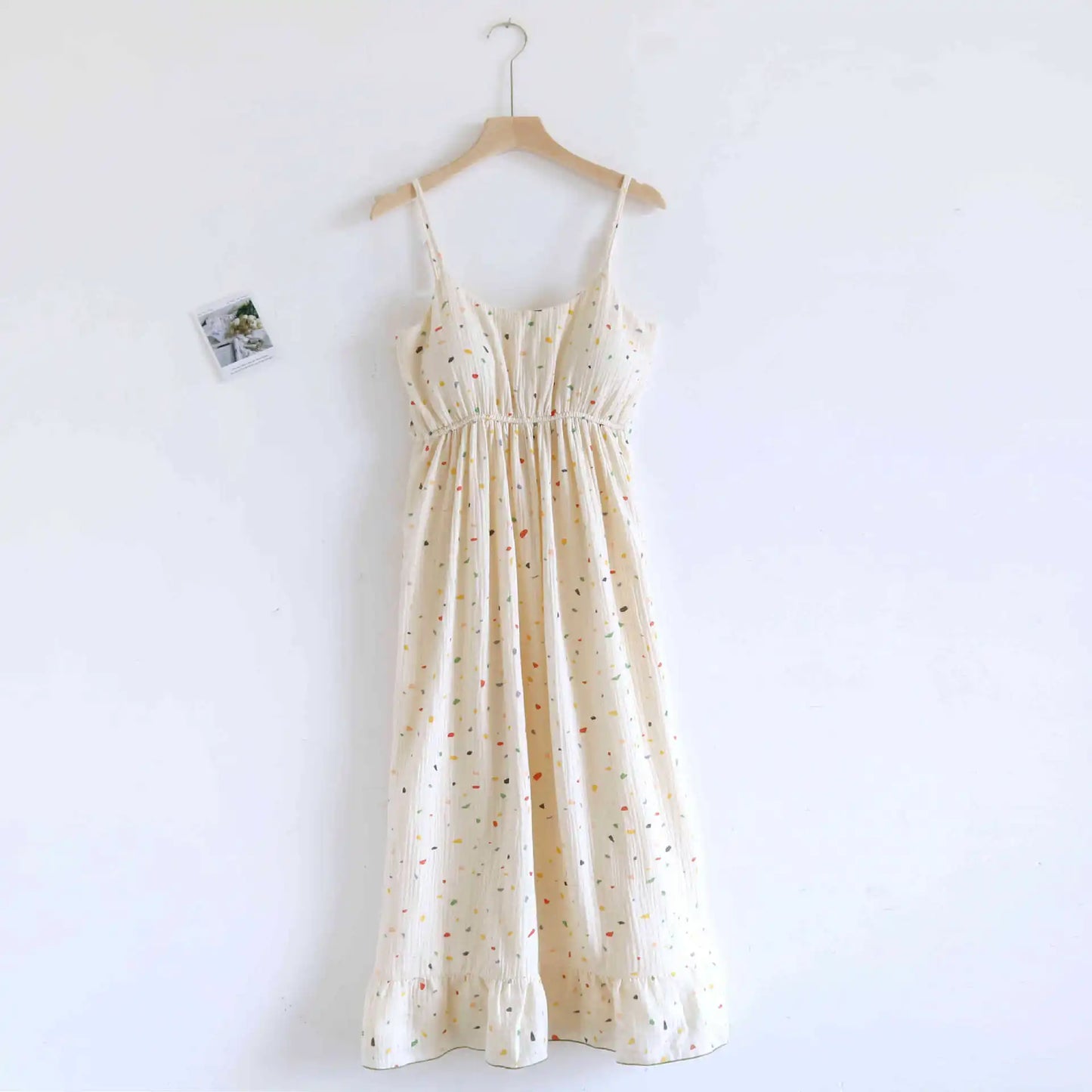 2025 New Summer Women's Sleeping Skirt 100% Cotton Crepe with Chest Cushion Suspender Dress Cute Thin Home Dress Summer Dress