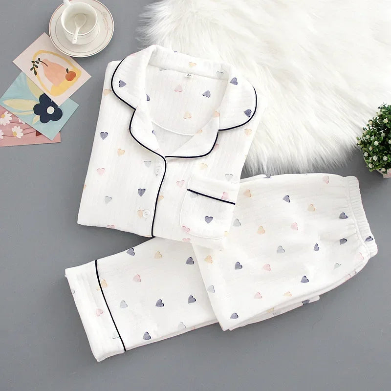 Japanese ladies pajamas set 2025 new autumn and winter air cotton layer thickening long-sleeved cute home clothes pure cotton