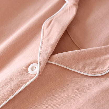2025 Spring and Autumn New Couple Pajamas Two Piece Set 100%Cotton Knitted Men's and Women's Simple Long Sleeve Home Furnishings
