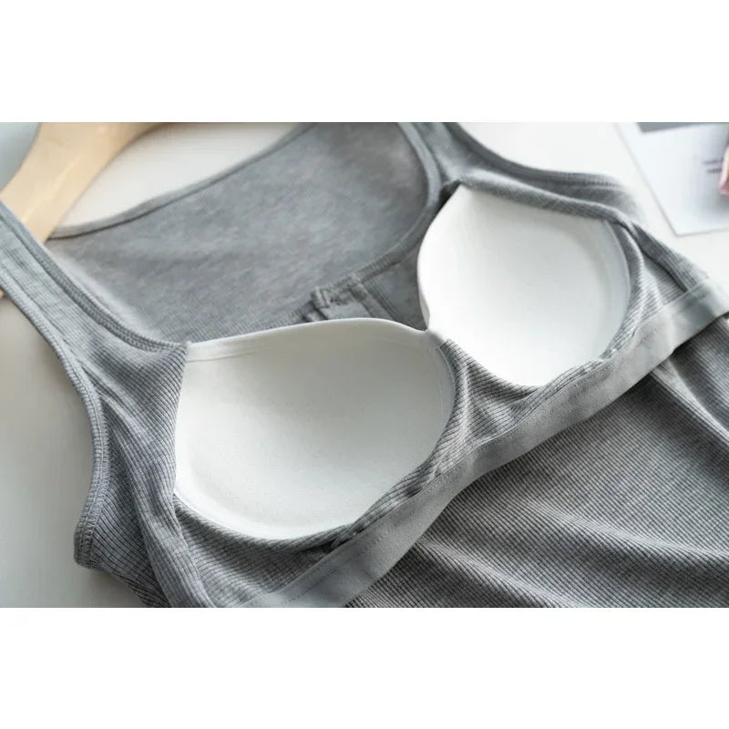 2025 Summer New Women's Short Tank Top with Chest Cushion Bottom Women's Viscous Fiber Inner Strap Top Thin Thread Pajamas