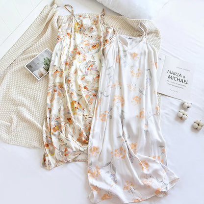 2025 Spring/Summer New Women's Sling Skirt 100% Viscose Fiber Sleeping Skirt Printed Sleeping Skirt Sexy Home Dress for Ladies