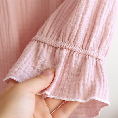 Japanese new spring and summer ladies nightdress 100% cotton crepe long skirt sweet princess long sleeve skirt plus size women