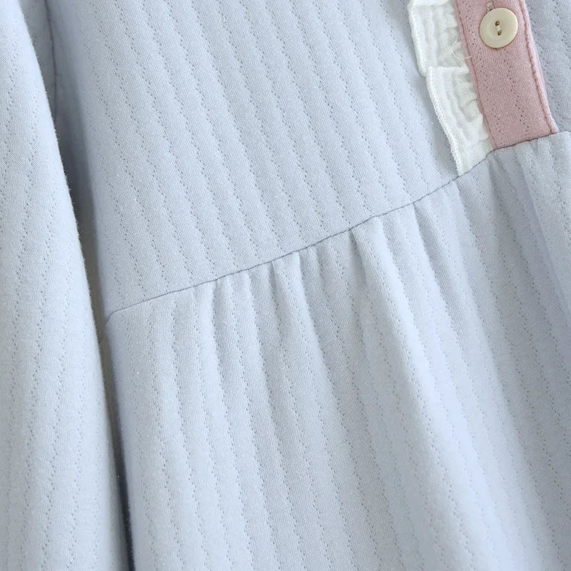 Autumn and Winter New Women's Long Skirt Thickened Thermal Nightdress 100% Cotton Cotton Clip Long Sleeve Home Dress sleepwear